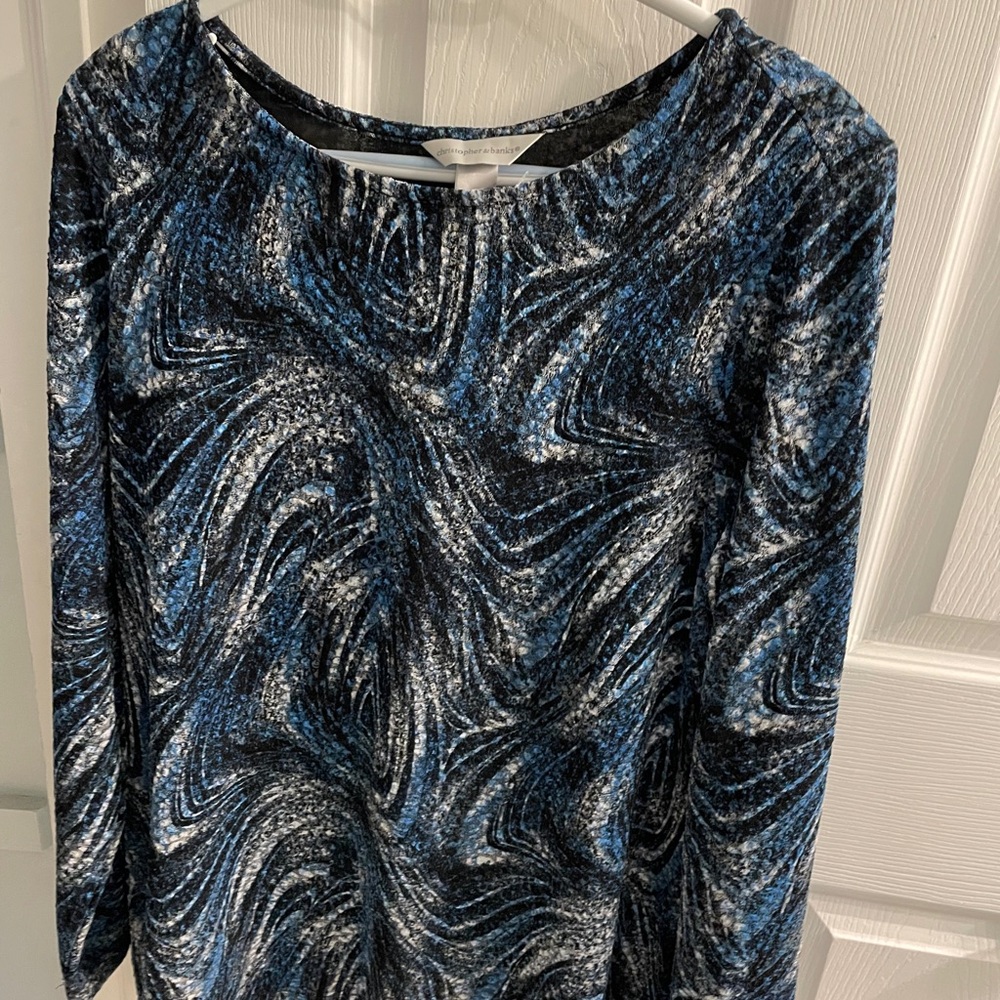 Christopher & Banks Black and Blue Patterned Top